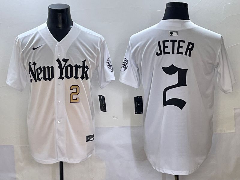Men 2025 New York Yankees #2 Jeter White Five generations Joint Name Nike MLB Jersey style 6->new york yankees->MLB Jersey